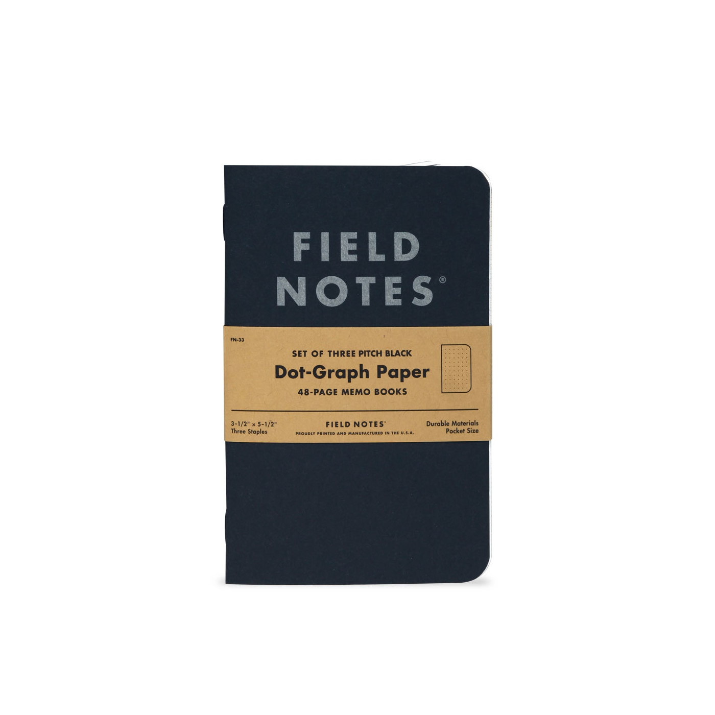 Field Notes 3-PACK PITCH BLACK Memo Book (Dot-Graph)