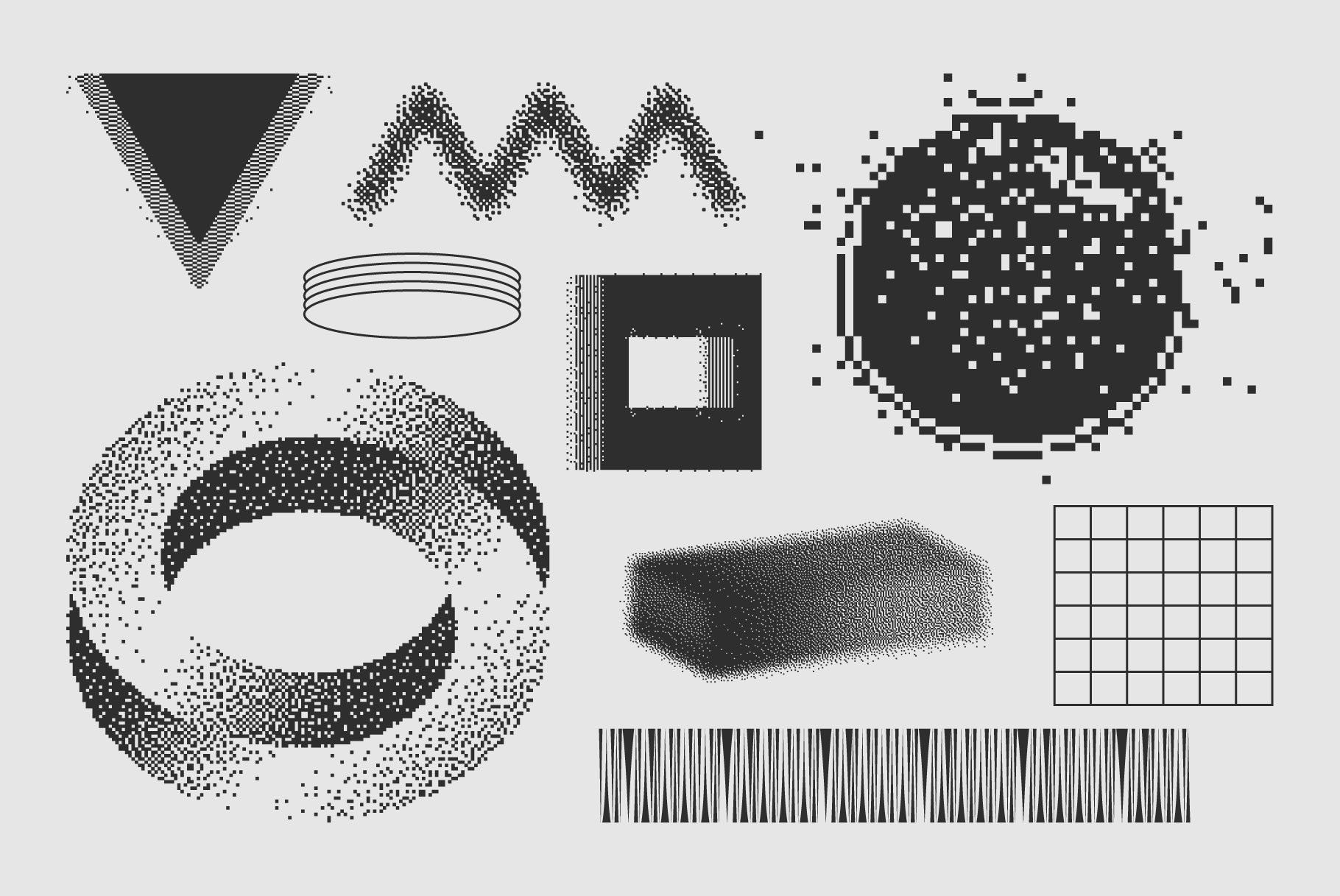 120 Vector Dither Textured Clip Art Shapes