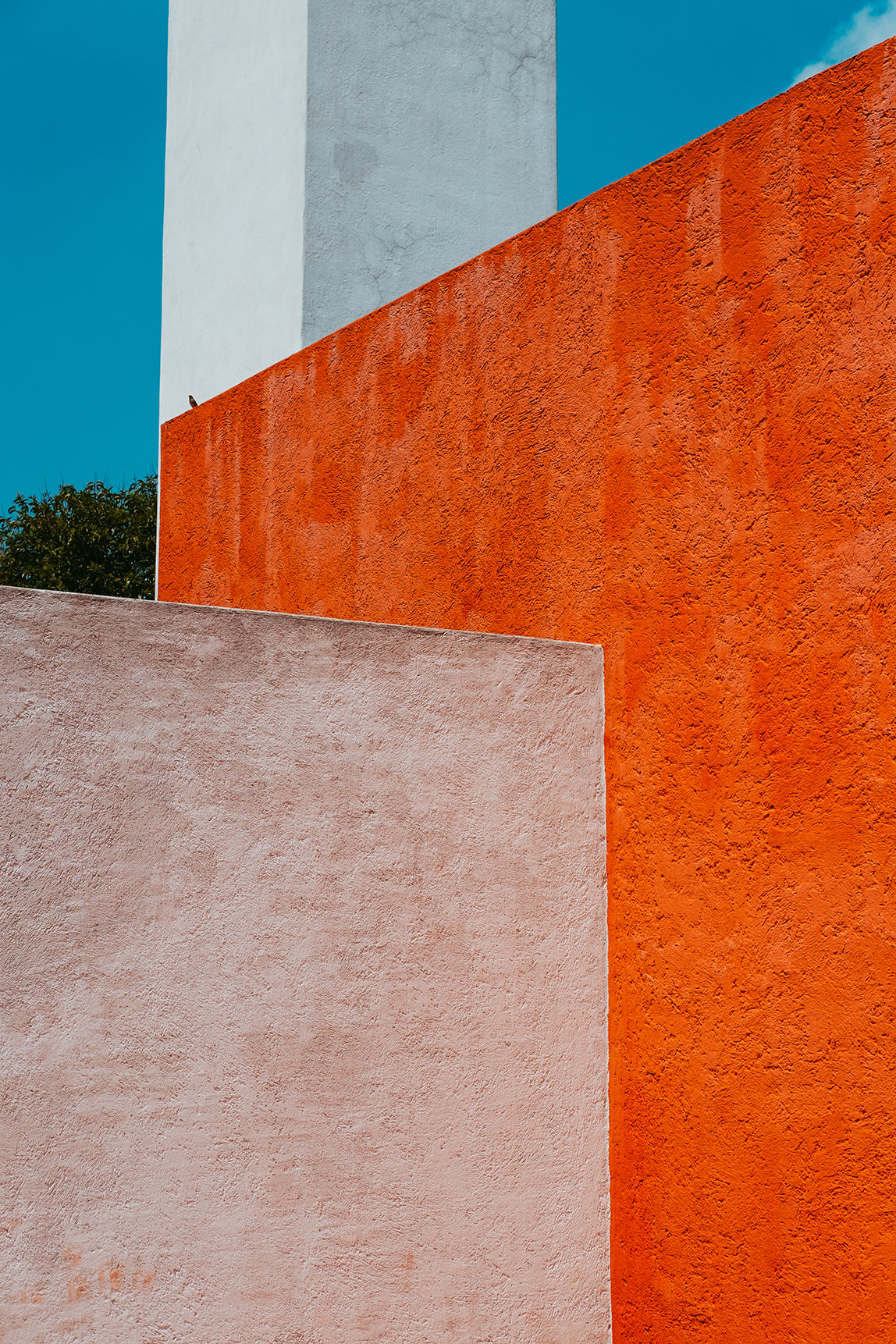 Architectural Geometry in Mexico City with Red, White and Pink Walls Close Up