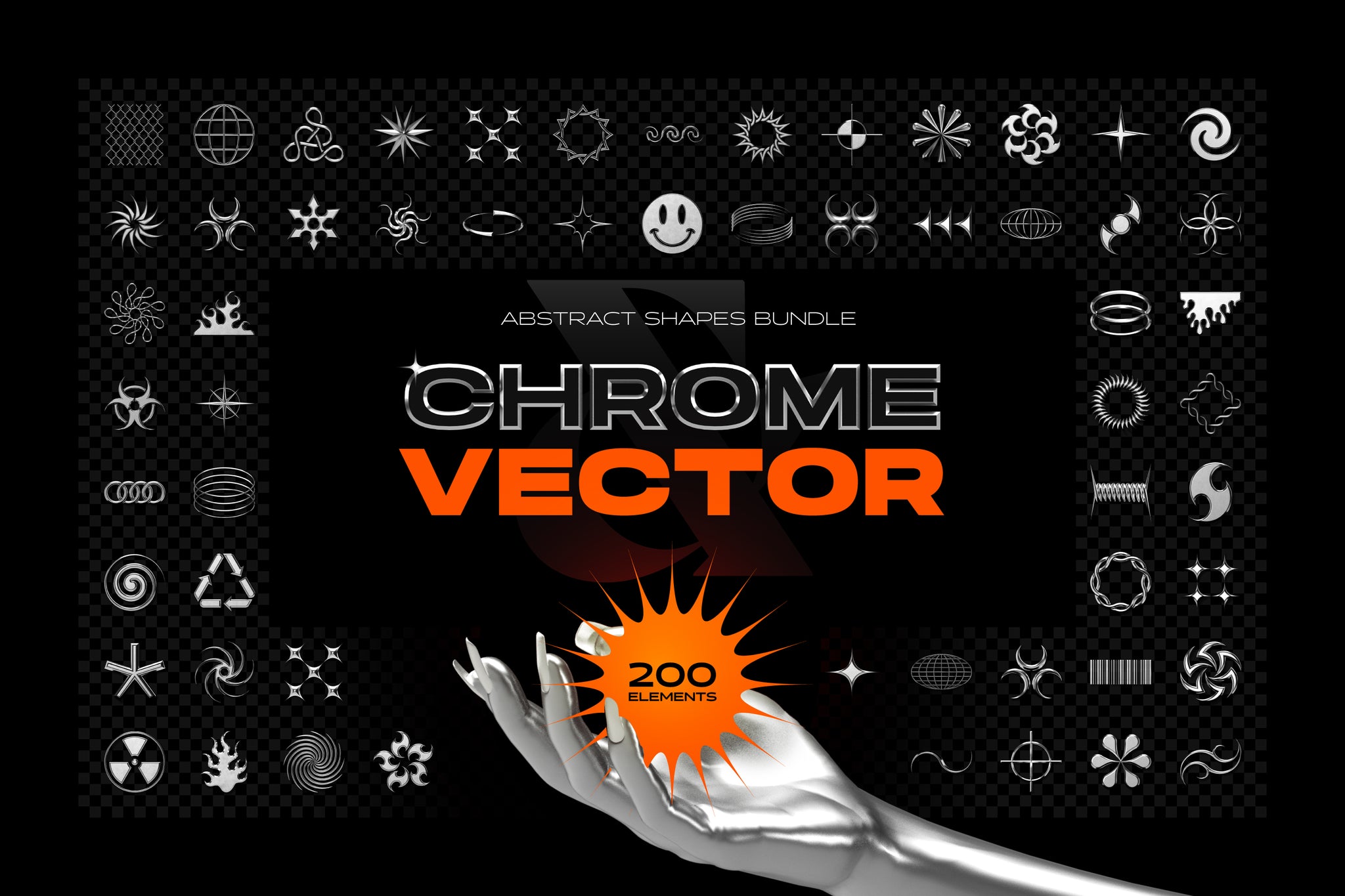 Chrome & Vector Abstract Shapes Bundle - 200 Unique Elements